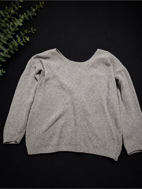 Pink Rose Gray Ribbed Knit Sweater Women’s Large Long Sleeve
